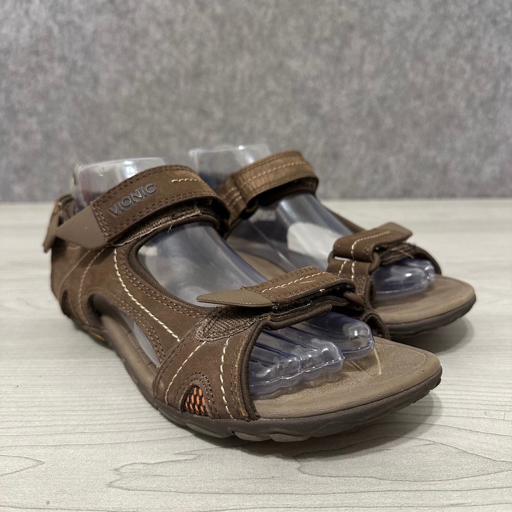 Vionic Boyes Sandals Mens 7 Brown Adjustable Straps Orthotic Comfort Shoes